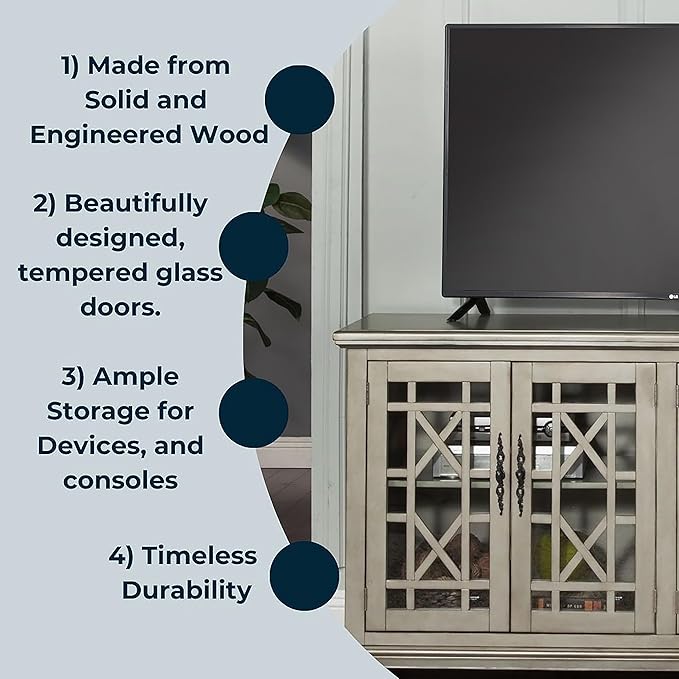 Martin Svensson Home Elegant TV Stand, 63 in x 35 in (W x H), Antique Silver - LeafyLoom