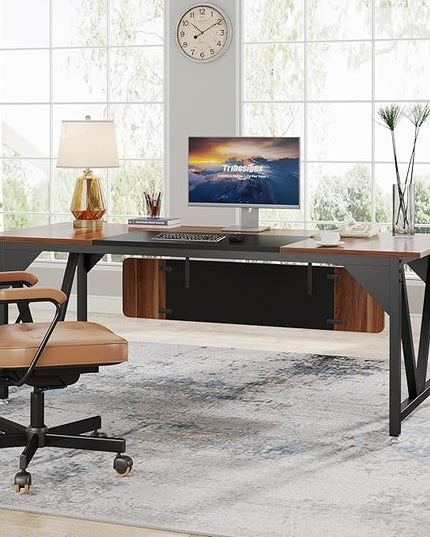 70.8" Executive Desk with 35.4" File Cabinet, L-Shaped Computer Desk, Wood Office Desk for Home Office - LeafyLoom
