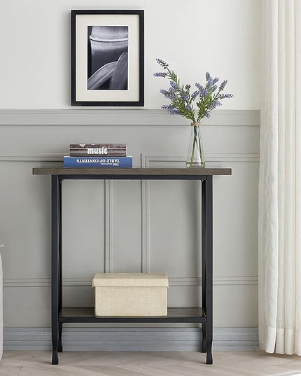 Leick Home 23005 Chisel & Forge Narrow Recliner Side Table with Shelf, Gray/Matte Black - LeafyLoom