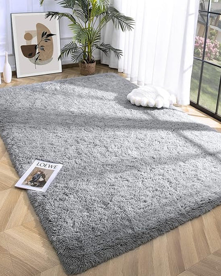 Super Soft Fluffy Shaggy Rugs 4x5.9 Feet for Living Room Bedroom, Fuzzy Plush Area Rugs for Girls Kids Room Nursery Home Decor, Furry Dorm Throw Rug Cute Non-Slip Indoor Floor Carpet, Grey - LeafyLoom