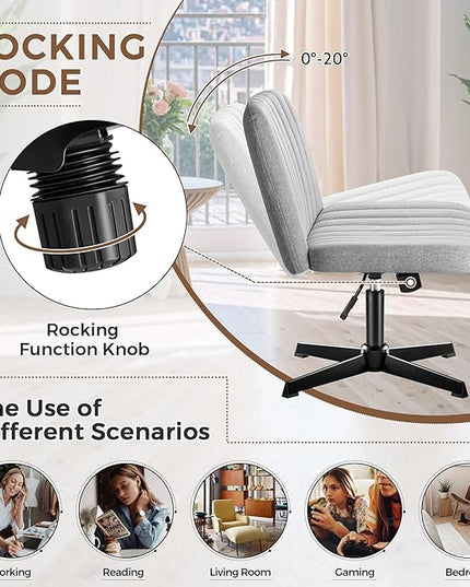 Criss Cross Legged Chair, Armless Swivel Wide Padded Height Adjustable Fabric Home Office, Light Grey - LeafyLoom