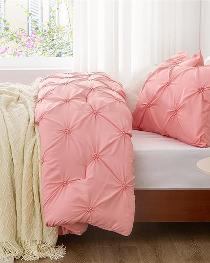 BEDELITE Pink Twin Comforter Set for Girls - 2 Peices Boho Pintuck Bedding Comforter Sets, Lightweight Soft & Warm Twin Bedding Sets with 1 Pillowcase for All Season - LeafyLoom