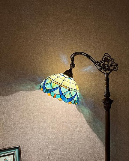 Tiffany Floor Lamp for Living Room,Stained Glass Gooseneck Reading Floor Light,Antique Style Tall Standing Lamp for Bedroom and Office Adjustable Light Direction - LeafyLoom