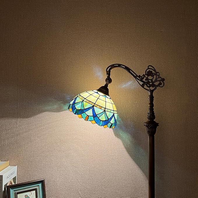 Tiffany Floor Lamp for Living Room,Stained Glass Gooseneck Reading Floor Light,Antique Style Tall Standing Lamp for Bedroom and Office Adjustable Light Direction - LeafyLoom