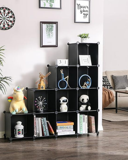 ANWBROAD Cube Storage Organizer 12-Cube DIY Closet Storage Cabinet Book Shelf Kids Organizers and Storage for Bedroom Closet Organizer Cubby Shelving Plastic Office Living Room Black ULCS012B - LeafyLoom