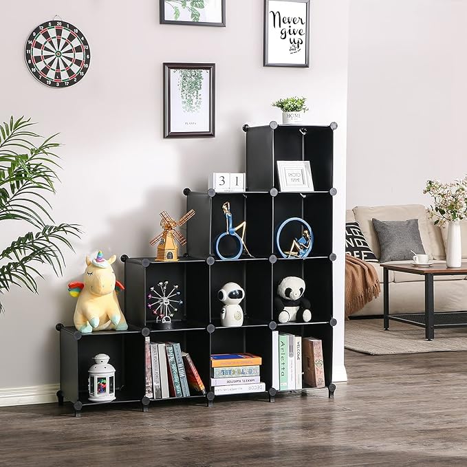 ANWBROAD Cube Storage Organizer 12-Cube DIY Closet Storage Cabinet Book Shelf Kids Organizers and Storage for Bedroom Closet Organizer Cubby Shelving Plastic Office Living Room Black ULCS012B - LeafyLoom