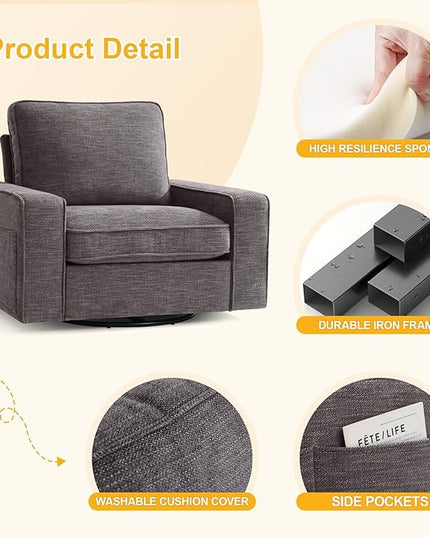 EASELAND Oversized Accent Chair, Reading Chair with Upholstered Chenille Fabric, Sofa Chair with Armrest, Single Sofa Chair for Living Room, Swivel Chair with Wooden Legs, Comfy Chair for Small Spaces - LeafyLoom