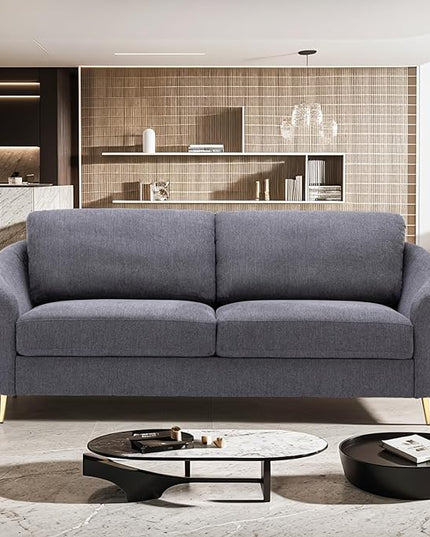 Living Room Furniture Sets, Sofa Couch Modern with Scooped Armrest/legs, Upholstered Linen 3-seat, Loveseat and Armchair with Removable Cushions for Bedroom, Apartment, Grey-v97 - LeafyLoom