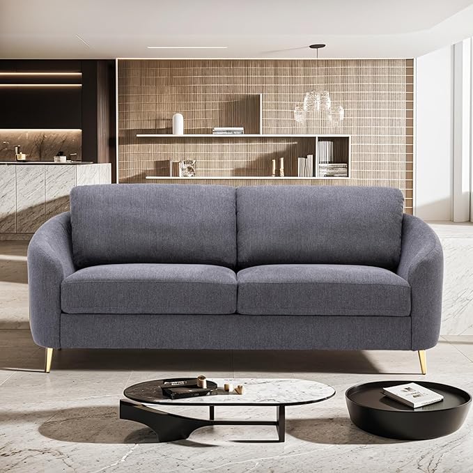 Living Room Furniture Sets, Sofa Couch Modern with Scooped Armrest/legs, Upholstered Linen 3-seat, Loveseat and Armchair with Removable Cushions for Bedroom, Apartment, Grey-v97 - LeafyLoom