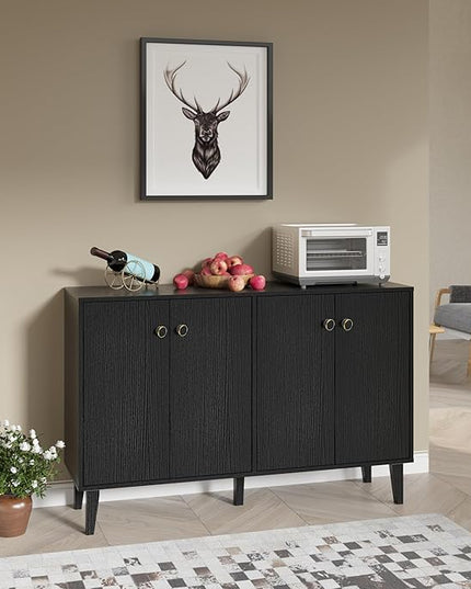 Buffet Cabinet with Storage,Kitchen Sideboard Buffet with 4 Doors Console Table,Modern Sideboard for Dinning Room,Living Room(Black) - LeafyLoom