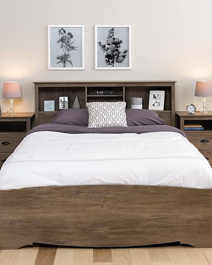 Prepac's Fremont 2 Drawer Nightstand: Elegant Bedroom Furniture, Bedside Table with Open Shelf, 23.25"W x 16"D x 28"H, Drifted Gray - DDC-2428 - LeafyLoom