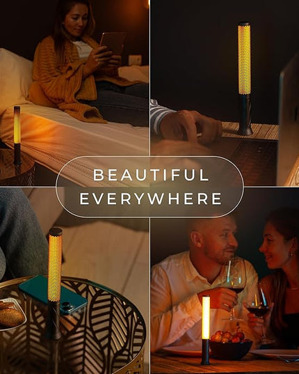 LED Candle Light, Cordless Table Lamp, Bedside Flame Lamp w/ 2 Modes, Rechargeable Candlestick, Modern Table Lamp w/ 2600 mAh Battery (Rose Gold) - LeafyLoom