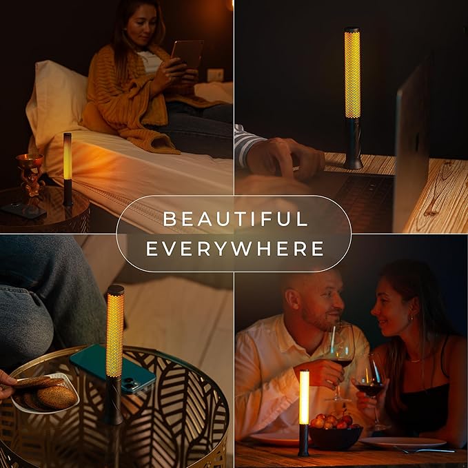 LED Candle Light, Cordless Table Lamp, Bedside Flame Lamp w/ 2 Modes, Rechargeable Candlestick, Modern Table Lamp w/ 2600 mAh Battery (Rose Gold) - LeafyLoom
