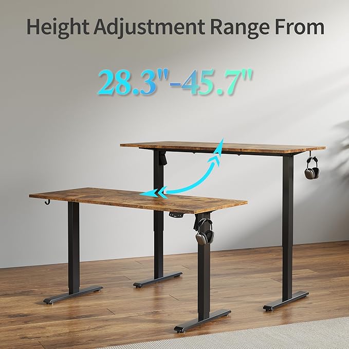 Electric Standing Desk, 55 x 24 Inches Height Adjustable Desk, Sit Stand up Desk for Work Office Home, Ergonomic Rising Computer Table with Memory Preset, Rustic Brown - LeafyLoom