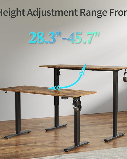 Electric Standing Desk, 48 x 24 Inches Height Adjustable Desk, Sit Stand up Desk for Work Office Home, Ergonomic Rising Computer Table with Memory Preset, Rustic Brown - LeafyLoom