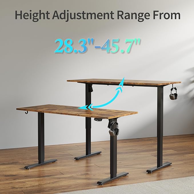 Electric Standing Desk, 48 x 24 Inches Height Adjustable Desk, Sit Stand up Desk for Work Office Home, Ergonomic Rising Computer Table with Memory Preset, Rustic Brown - LeafyLoom