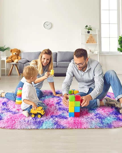 Noahas Oval Fluffy Hot Pink Rainbow Rug 2.6X5.3 Small Kids Rugs for Bedroom Girls Aesthetic,Bedside Bedroom Rug,Ultra Soft Runner Carpet Modern Shaggy Nursery Area Rugs Home Decor - LeafyLoom