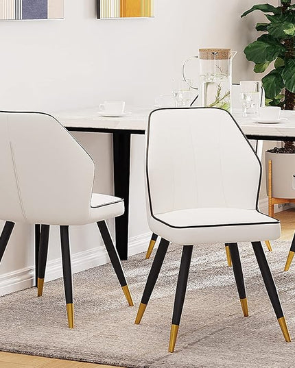 White Faux Leather Dining Chairs Set of 2, Modern Upholstered Accent Kitchen Dining Room Chairs Armless Side Chairs with Metal Legs - LeafyLoom
