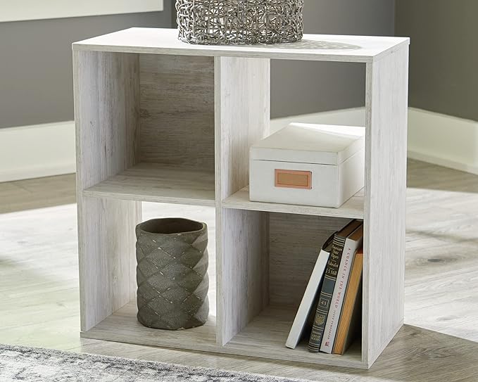 Signature Design by Ashley Paxberry Coastal 4 Cube Storage Organizer or Bookcase, Whitewash - LeafyLoom