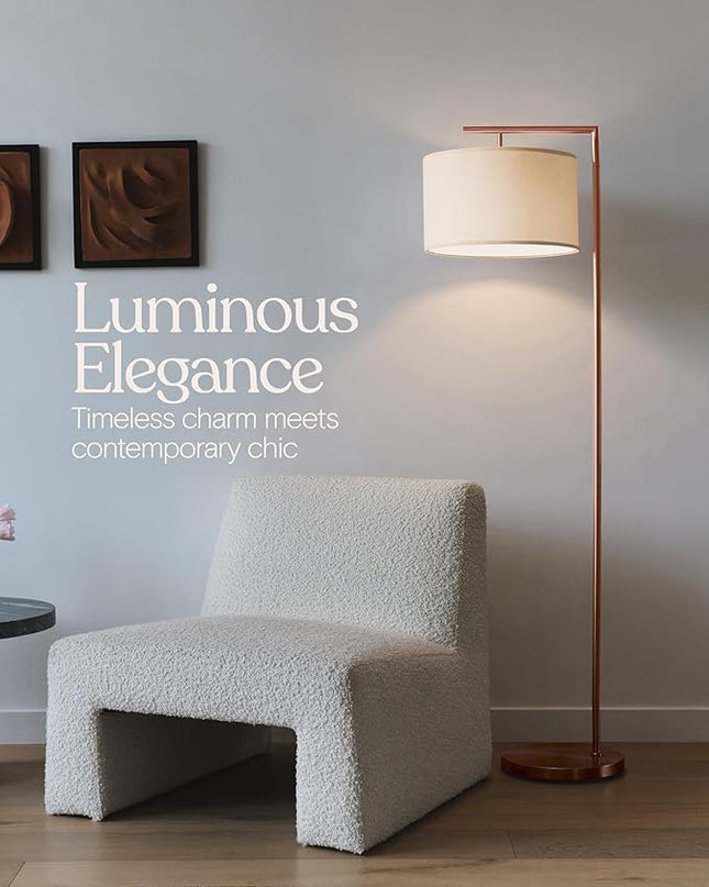 Brightech Montage Modern Floor lamp, LED Floor Lamp for Living Rooms & Offices - Tall Standing Lamp for Bedroom Reading - Corner Pole Lamp for Contemporary Home Decor - Rose Gold - LeafyLoom