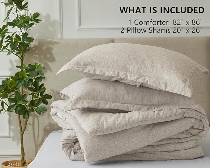 CozyLux Full Size Comforter Set - 3 Pieces Beige Soft Luxury Cationic Dyeing Bedding Comforter for All Season, Breathable Lightweight Fluffy Boho Bed Sets with 1 Comforter and 2 Pillow Shams - LeafyLoom