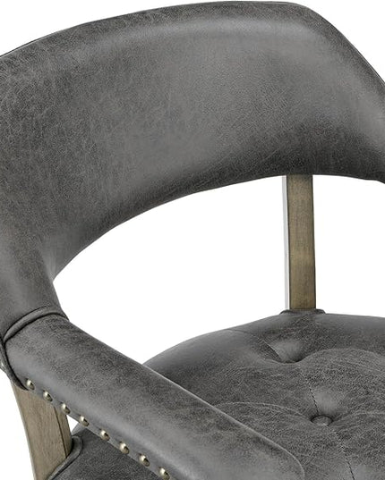 Dining Chairs with Casters and Arms, Large Rolling Dining Chairs with Wheels, Wood Boss Caption's Chairs, 26" D x 25.2" W x 31.5" H, Grey Legs & Dark Grey Fabric SY-1318-GY - LeafyLoom
