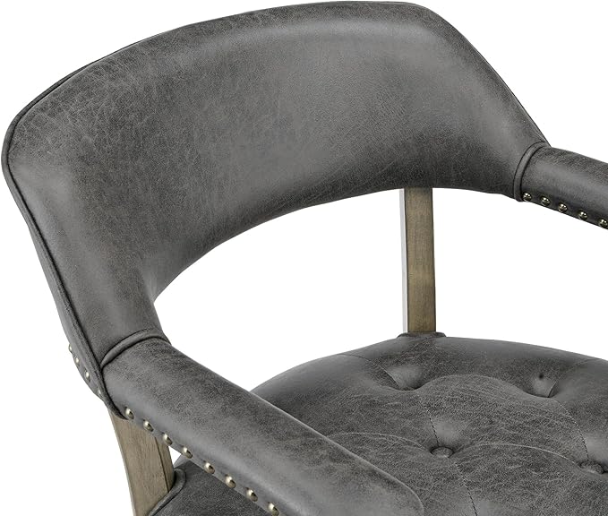 Dining Chairs with Casters and Arms, Large Rolling Dining Chairs with Wheels, Wood Boss Caption's Chairs, 26" D x 25.2" W x 31.5" H, Grey Legs & Dark Grey Fabric SY-1318-GY - LeafyLoom
