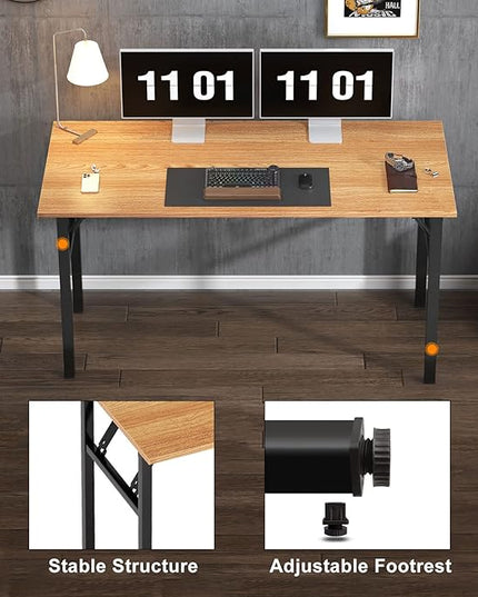 Need Computer Desk Office Desk 55 inches Folding Table Computer Table Workstation No Install Needed,Teak Black AC5BB-140X - LeafyLoom