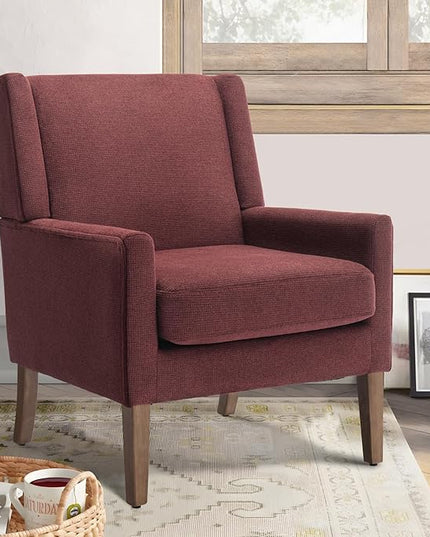 COLAMY Modern Wingback Living Room Chair, Upholstered Fabric Accent Armchair, Single Sofa chair with Lounge Seat and Wood Legs for Bedroom/Office/Reading Spaces, Red - LeafyLoom