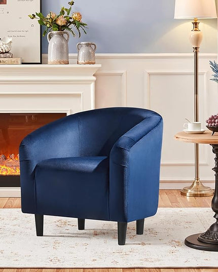 Yaheetech Velvet Club Chair, Modern Tufted Accent Chair with Armrest, Upholstered Barrel Chair with Solid Legs for Living Room/Bedroom/Study/Waiting Room, Navy Blue - LeafyLoom