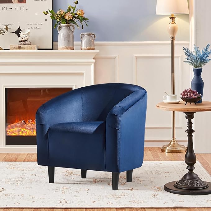 Yaheetech Velvet Club Chair, Modern Tufted Accent Chair with Armrest, Upholstered Barrel Chair with Solid Legs for Living Room/Bedroom/Study/Waiting Room, Navy Blue - LeafyLoom