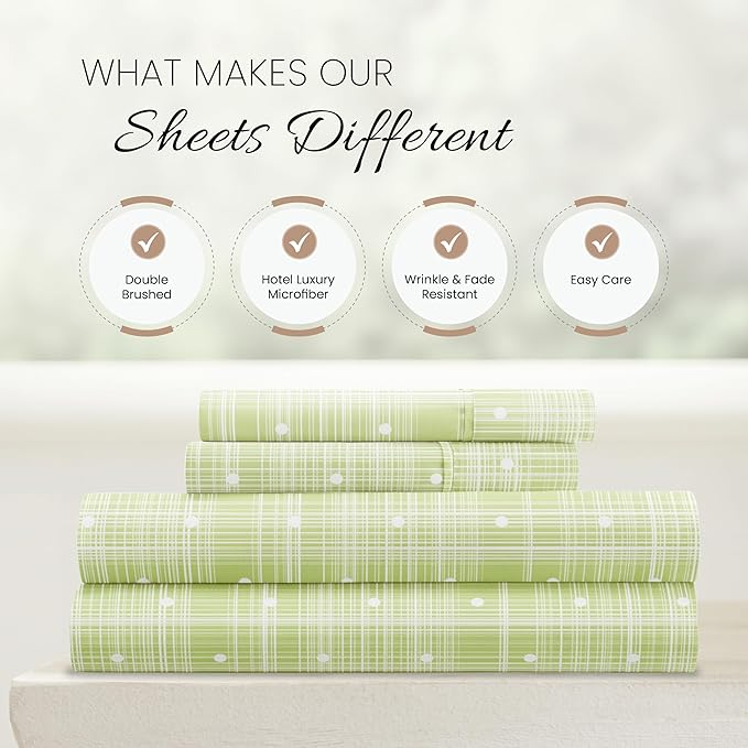 Linen Market 3 Piece Twin Bedding Sheet Set (Moss Polka) - Sleep Better Than Ever with These Ultra-Soft & Cooling Bed Sheets for Your Twin Size Bed - Deep Pocket Fits 16" Mattress - LeafyLoom