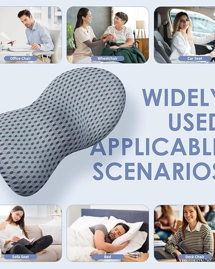 Lumbar Support Pillow, Memory Foam Back Support Pillow for Office Chair, Car Seat, Gaming Chair, Recliner and Bed, Neo Cushion for Low Back Pain Relief (Mesh, Gray) - LeafyLoom