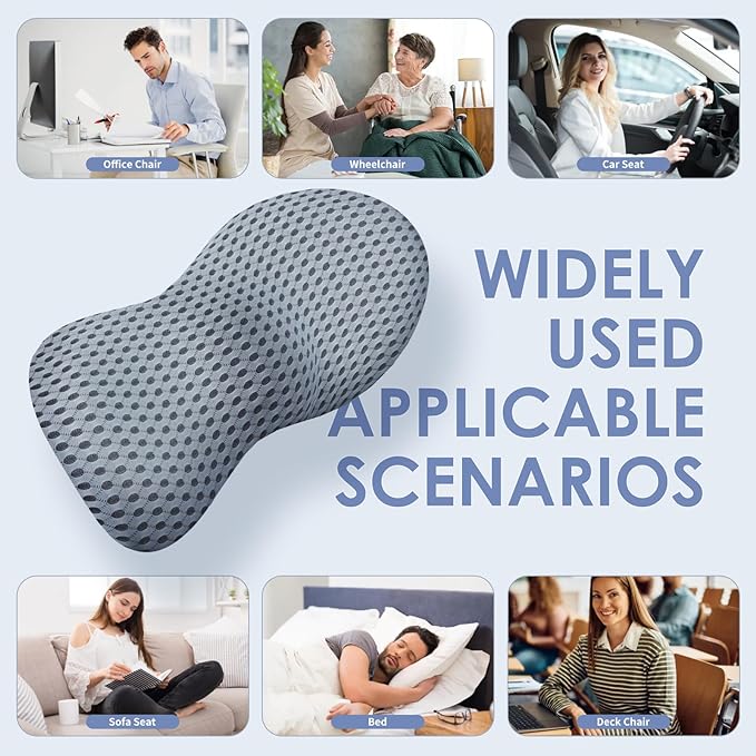 Lumbar Support Pillow, Memory Foam Back Support Pillow for Office Chair, Car Seat, Gaming Chair, Recliner and Bed, Neo Cushion for Low Back Pain Relief (Mesh, Gray) - LeafyLoom