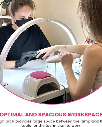 Half-Moon Nail Desk Lamp for Professionals, 3360 Lumen Led Light for Nails, Perfect Led Manicure Desk Lamp | Tattoo Light | Lash Tech Light | Manicure Light Led (White) (Button Control) - LeafyLoom