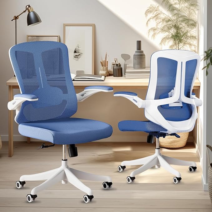 Office Chair with 350LBS Capacity, Ergonomic Comfort Home Desk Chair, Mid Back Gaming Chair with Wheels, Adjustable Height, Lumbar Support, Flip-up Armrest - LeafyLoom