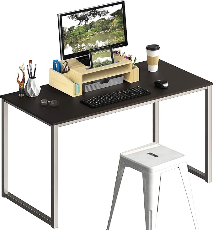 SHW Home Office 48-Inch Computer Desk, Silver/Espresso - LeafyLoom