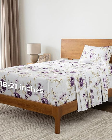 Mellanni Extra Deep Twin Sheets - 3 PC Iconic Collection Bedding Sheets & Pillowcases - Hotel Luxury, Ultra Soft, Cooling Bed Sheets - Extra Deep Pocket up to 21 inch (Twin, Madison Purple) - LeafyLoom