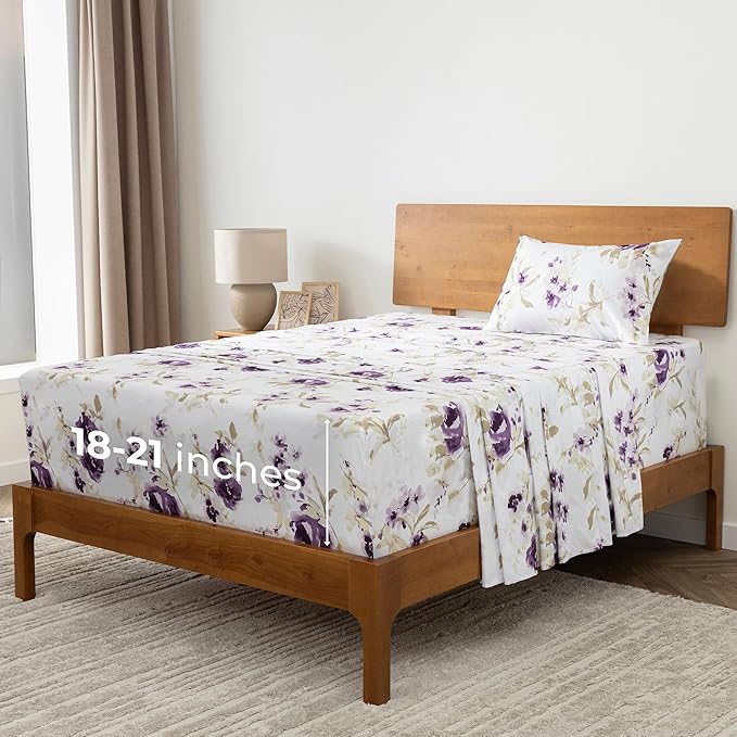 Mellanni Extra Deep Twin Sheets - 3 PC Iconic Collection Bedding Sheets & Pillowcases - Hotel Luxury, Ultra Soft, Cooling Bed Sheets - Extra Deep Pocket up to 21 inch (Twin, Madison Purple) - LeafyLoom