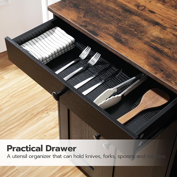 HOOBRO Kitchen Island with Storage, Rolling Kitchen Island with Folding Drop Leaf, Charging Station, Spice Rack, Drawer, Mobile Kitchen Island On Wheels, for Kitchen, Black and Rustic Brown BF95UZD01 - LeafyLoom