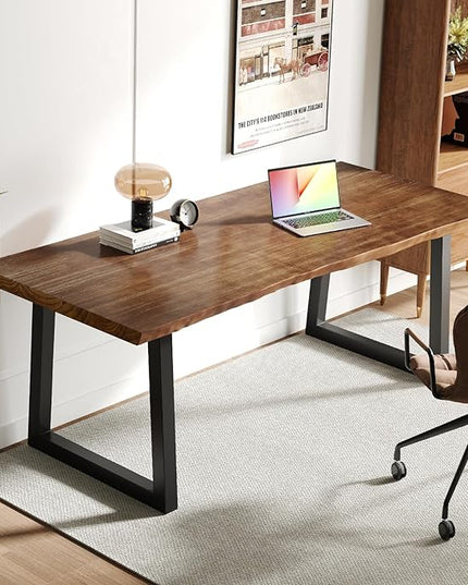 Solid Wood Computer Desk,Rustic Style 55-inch Large Office Desk- Modern Gaming Working for Home Office, Modern Simple Design, Ideal for Study, Writing, Dining - LeafyLoom