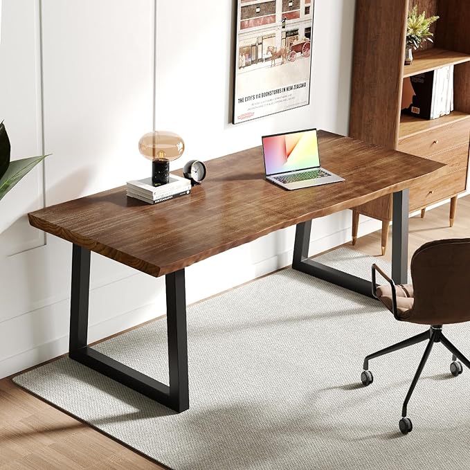 Solid Wood Computer Desk,Rustic Style 55-inch Large Office Desk- Modern Gaming Working for Home Office, Modern Simple Design, Ideal for Study, Writing, Dining - LeafyLoom
