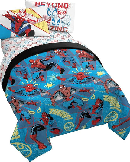 Marvel Spiderman Beyond Amazing 4 Piece Twin Size Bed Set - Includes Comforter & Sheet Set Bedding - Super Soft Fade Resistant Microfiber (Official Product) - LeafyLoom