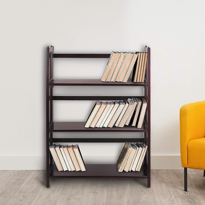 Casual Home 3 Shelf Folding Stackable Bookcase, 27.5" Wide, Espresso - LeafyLoom