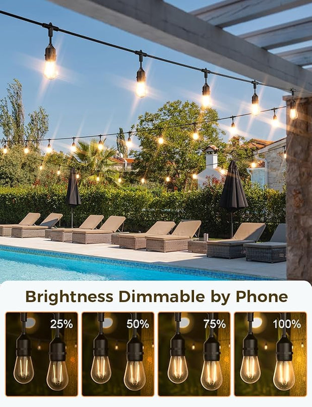 XMCOSY+ Outdoor String Lights, 98Ft Smart LED Patio Lights, WiFi Control, Compatible with Alexa, Waterproof Dimmable Edison String Lights for Outside, Porch XMcosy