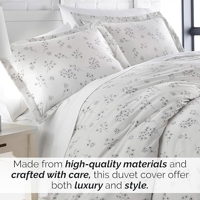 Southshore Fine Living, Inc. 3-Piece Full/Queen Comforter Set, Down Alternative All-Season Floral Comforter with Matching Shams, Soft Flowered Bedspread, Full or Queen Bedding, Sweet Florals Grey - LeafyLoom