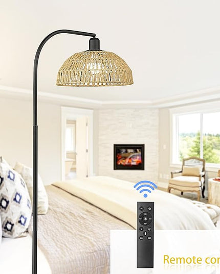 Farmhouse Floor Lamps with Remote Control for Living Room, Arch Tall Standing Lamp, Over Couch Mid Century Arched Reading Lamp, Dimmable Tall Lamp with 9W LED Bulb for Bedroom,Office (Black) - LeafyLoom