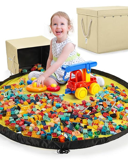 Toy Storage Box + Play Mat for Kids Toy Chest Organizer Toy Box for Toddlers Boys Girls Kids Toy Storage Organizer Storage Bins with Lids Large Toy Box Children's Rooms Nursery Playroom(ivory) - LeafyLoom