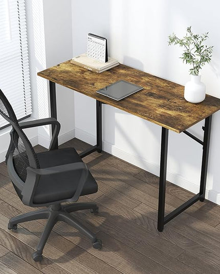 47 inch Folding Computer Desk, Writing Gaming Computer Camping Table, No Assembly Required Home Office Desk, Rustic Brown - LeafyLoom