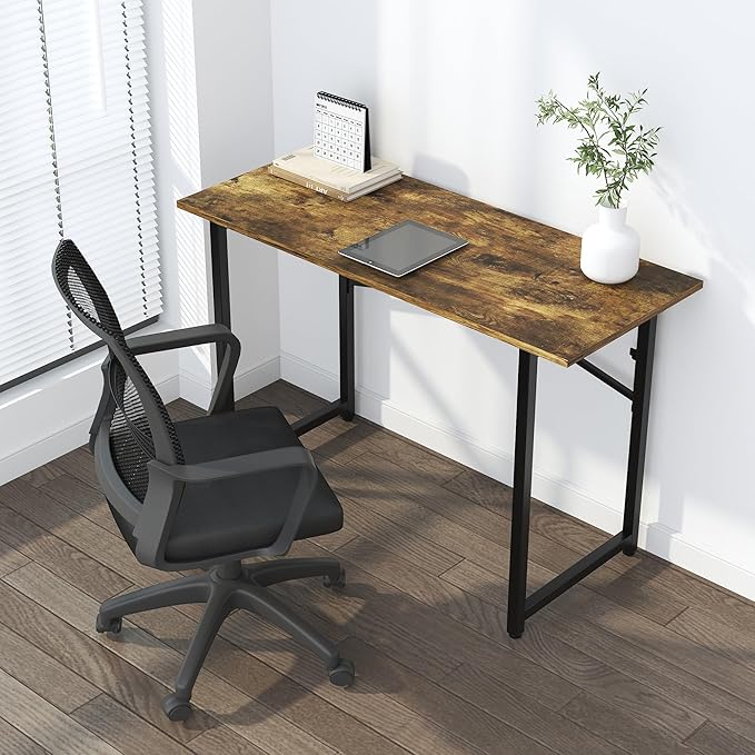 47 inch Folding Computer Desk, Writing Gaming Computer Camping Table, No Assembly Required Home Office Desk, Rustic Brown - LeafyLoom